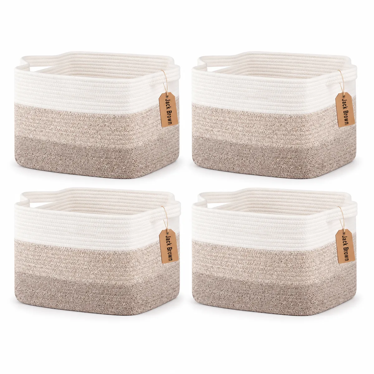 Jack Brown 19L Cotton Woven Storage Basket Cosmetic&Towel Organiser Bins - Beige 