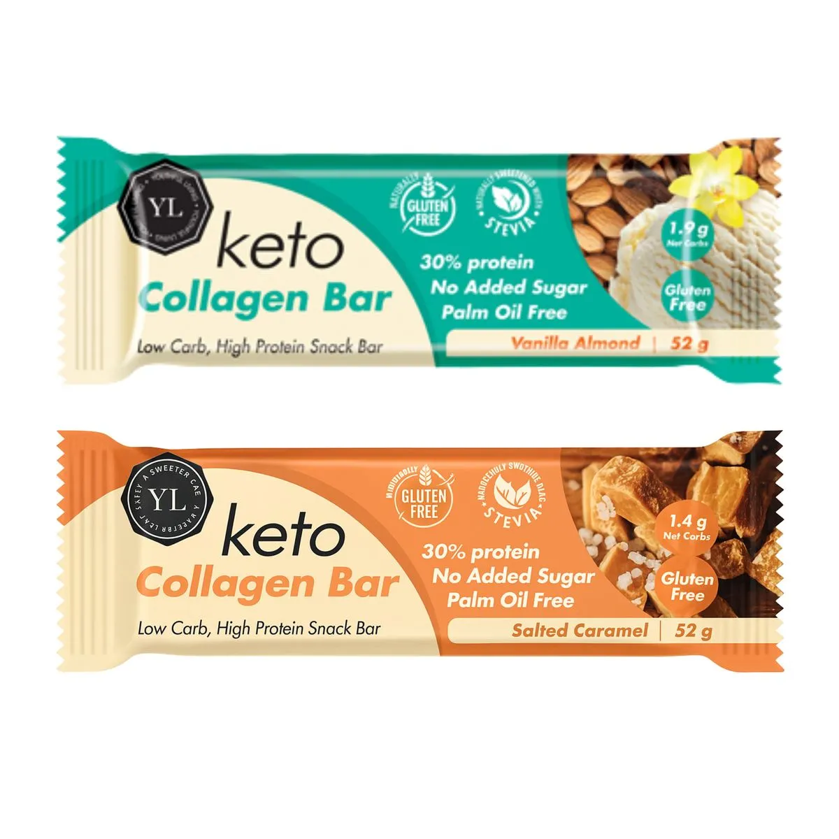 Keto Collagen Bar - 52g Bar- Vanilla Almond & Salted Caramel - 12 Pack | YL