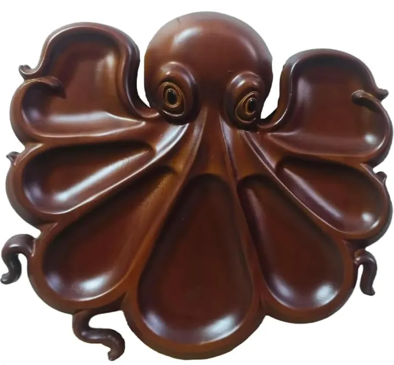 Brown Octopus - Shaped Divided Platter - Multi - Compartment Dish for Snack