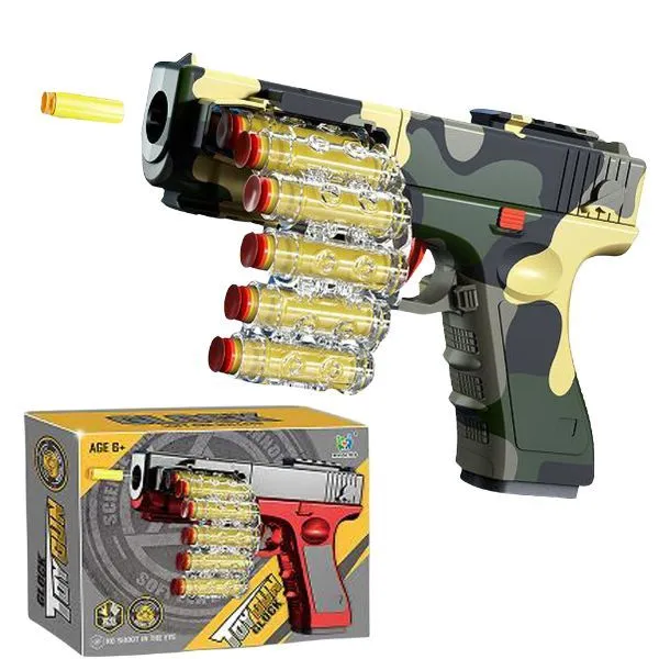 Soft Bullet Pistol Toy Gun - Glock-Style Action Blaster for Kids 6+ - Camo 