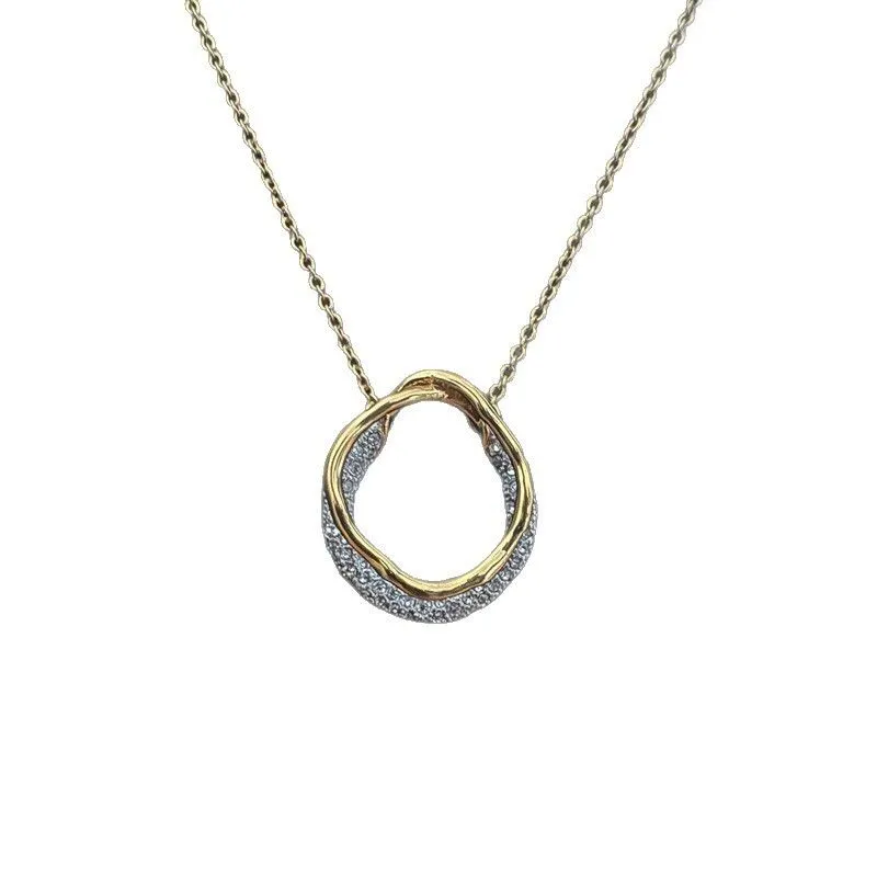 Women Necklace Copper Gold Plated Diamond Pendant Elegant Clavicle Chain - Necklace