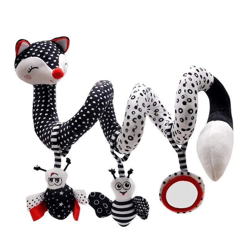 Black And White Fox Spiral Baby Crib Stroller Hanging Toy