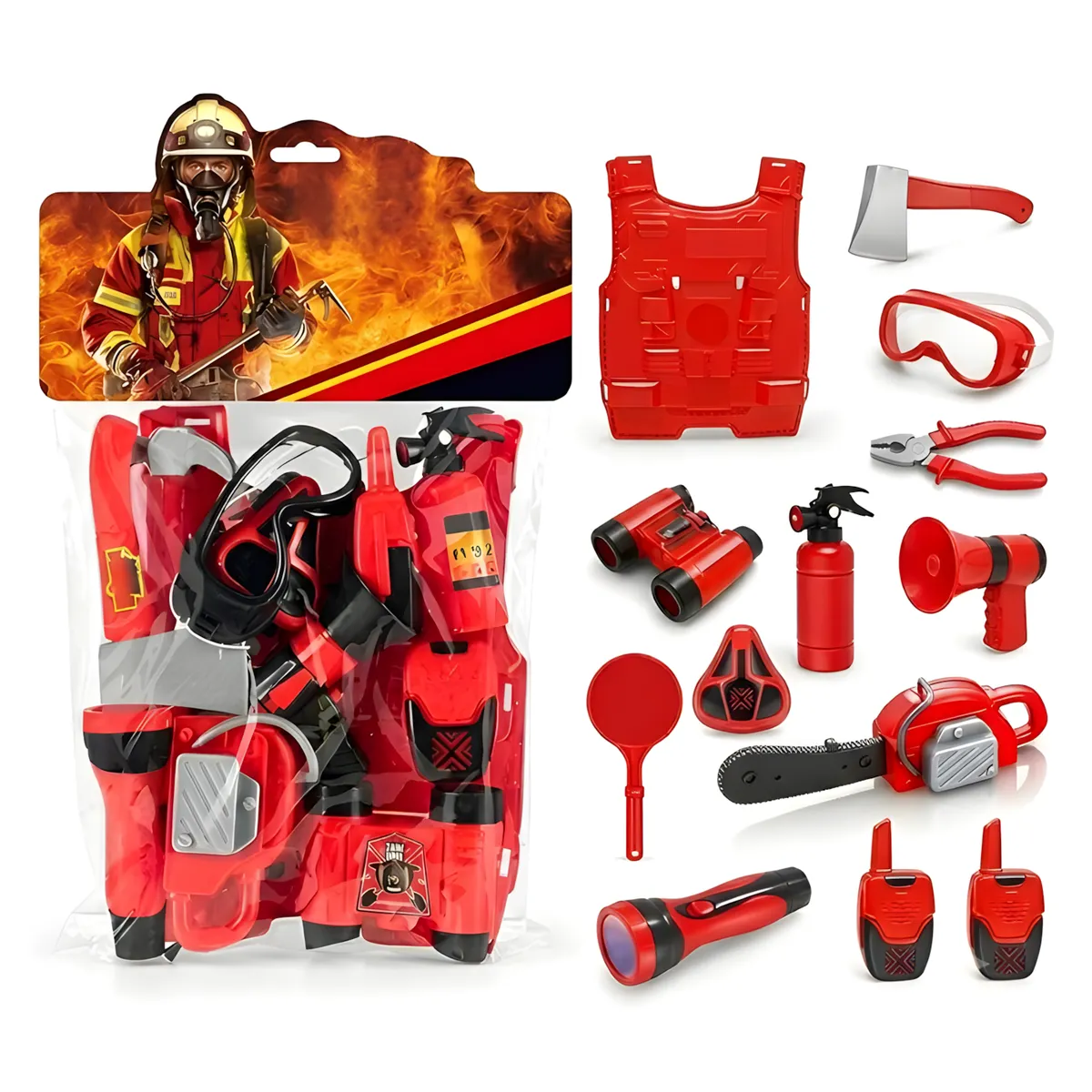 Fireman Hero Kids Firefighter Role Play Costume & Gear Toy Set