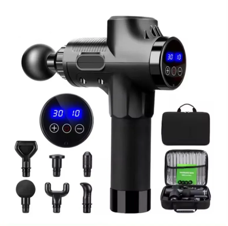 Professional Deep Tissue Massage Gun - 30 Speeds, 6 Heads - Black