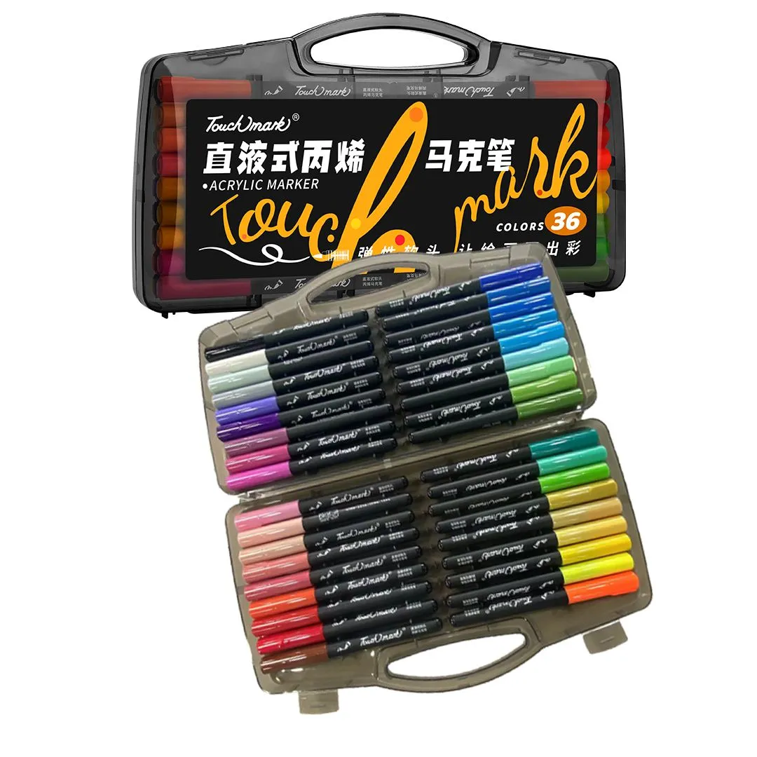 36 Piece Acrylic Paint Markers Set Brush Tip Acrylic Pens Straight Liquid