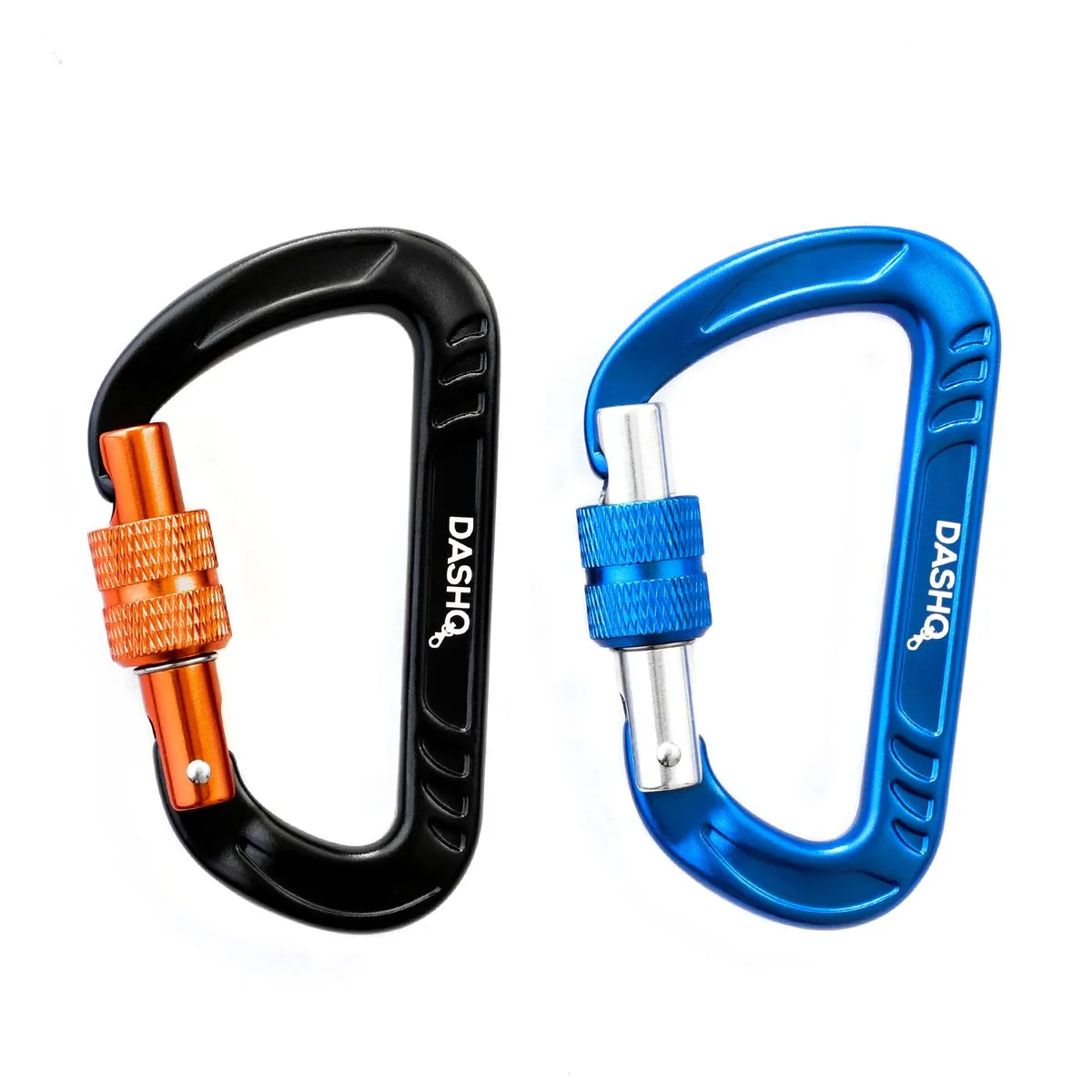 DashQ - Set of 2 Heavy Duty 12kN Locking Carabiner Clips - Blue, Black
