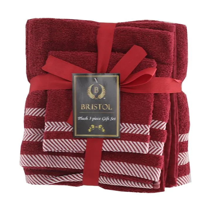 Plush 3-Piece Towel Set - Bath Towel - Hand Towel and Face Cloth - 100% Cotton -  Burgandy