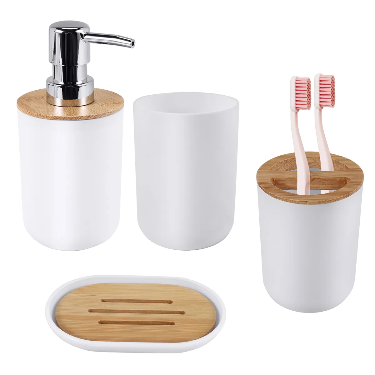 Bathroom Accessories Set Soap Dispenser Bottle Dish Suit White