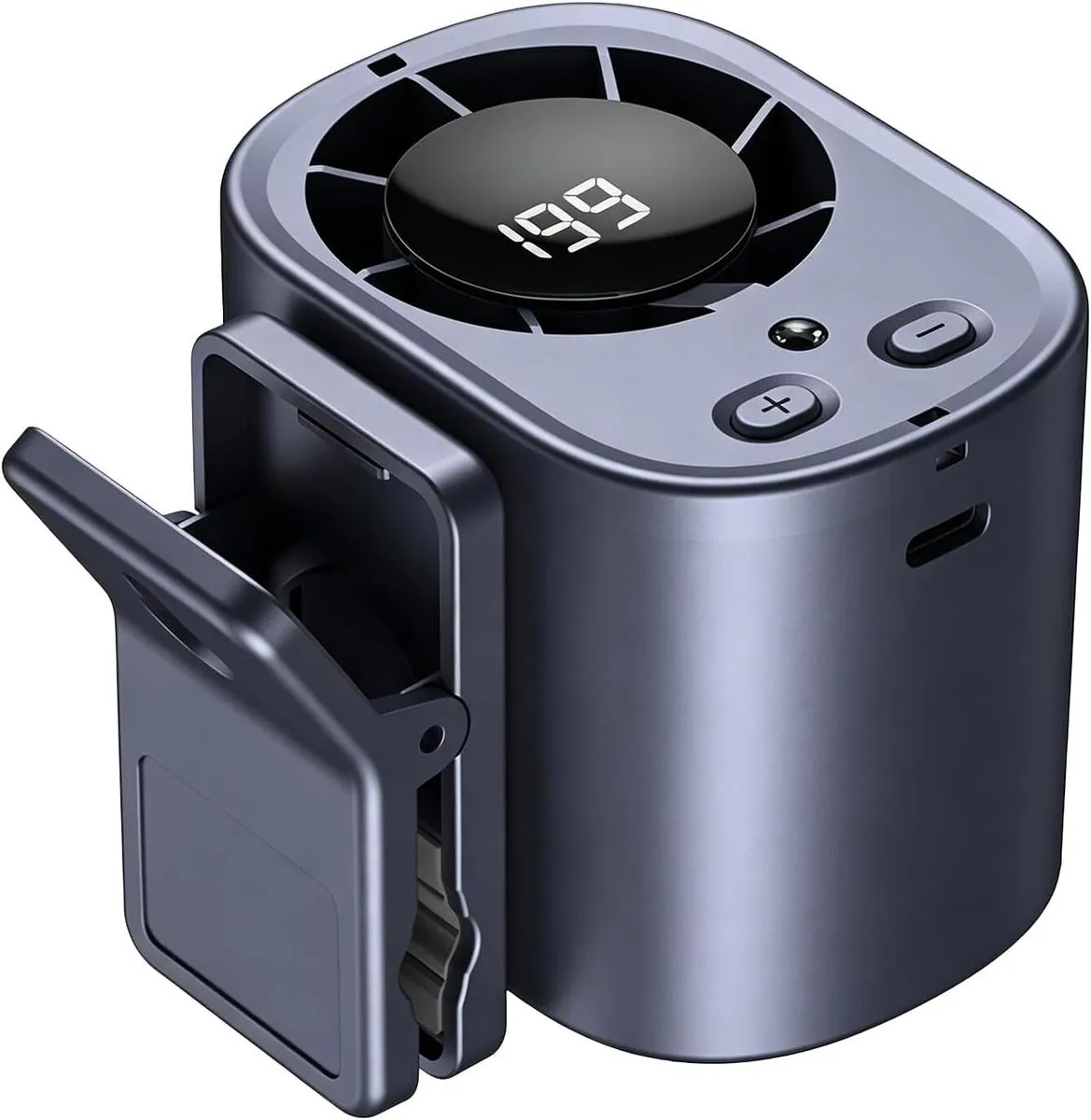 Digital Display Multi-Function USB Waist-Hung Fan - Grey