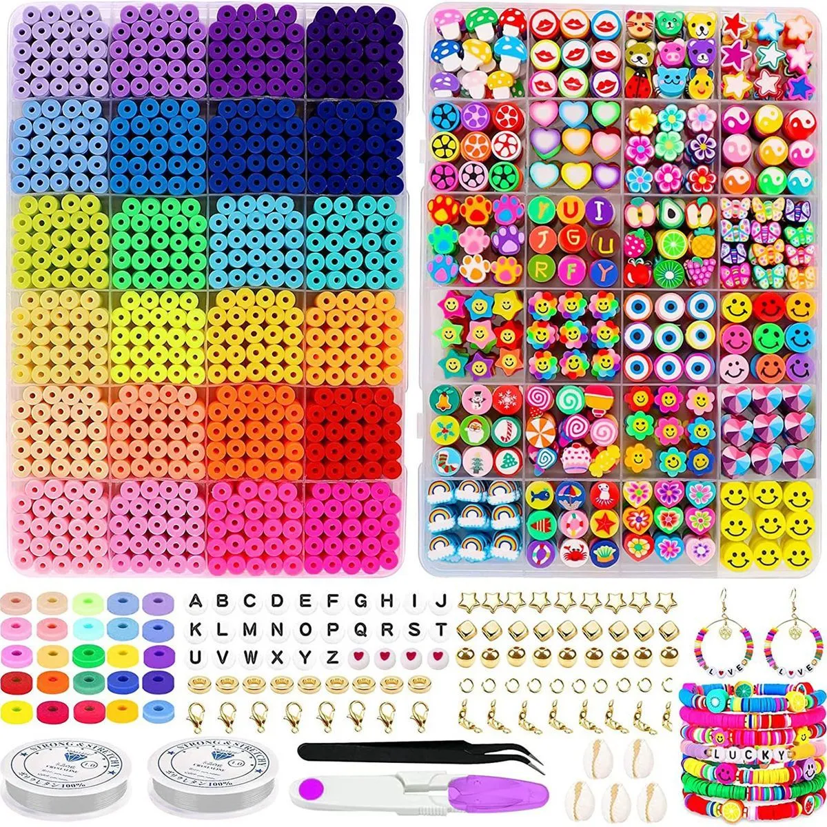 Clay Beads Making Kit,48 Types DIY Flat Preppy Beads for Jewelry Craft