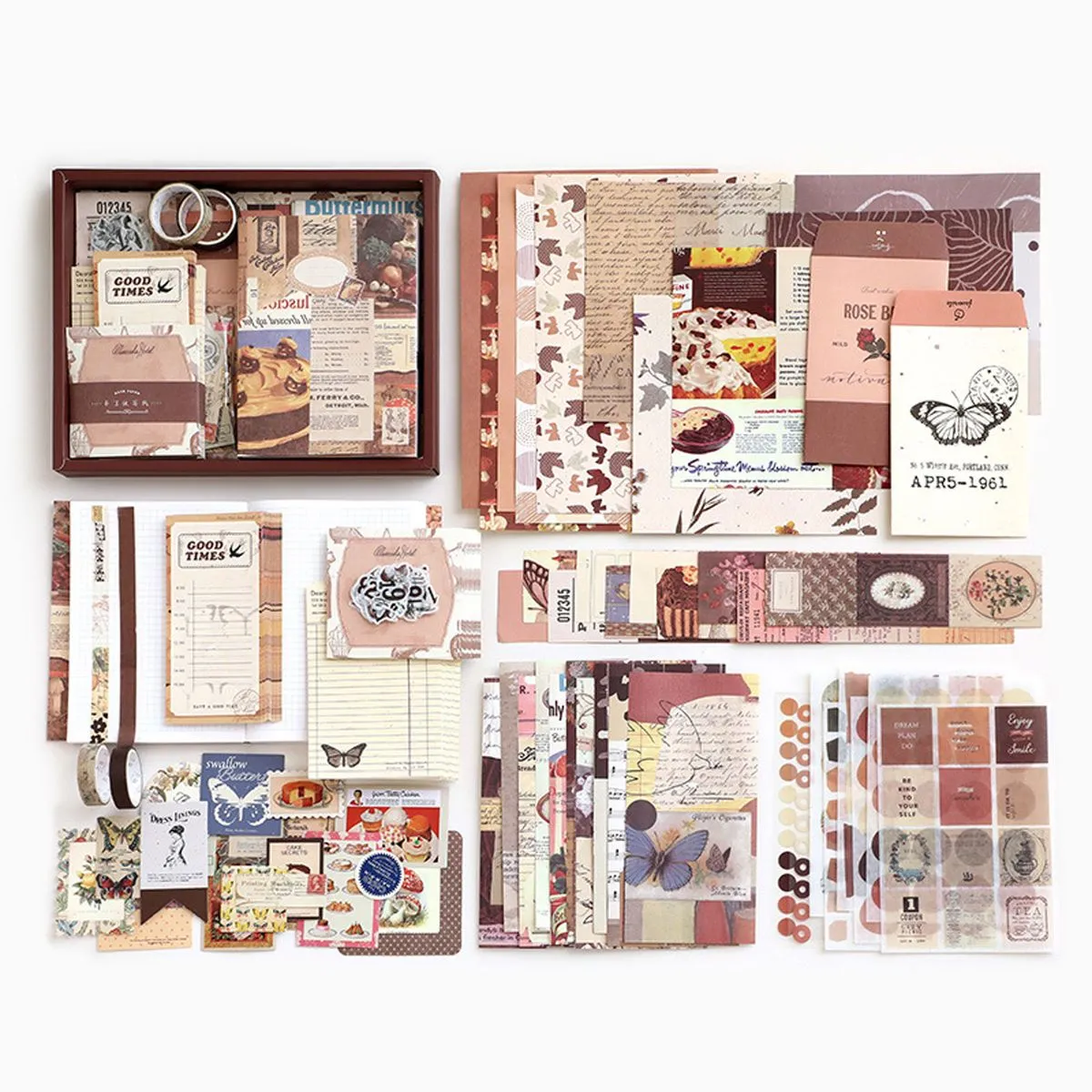 155PCs DIY Journal Planner Set Scrapbook Supplies for Birthday Gift - Brown