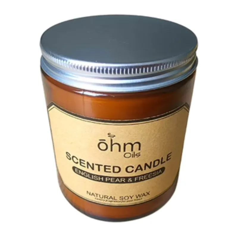 OHM Soy Wax Aromatherapy Oil Candle - English Pear & Freesia Scented - 210g