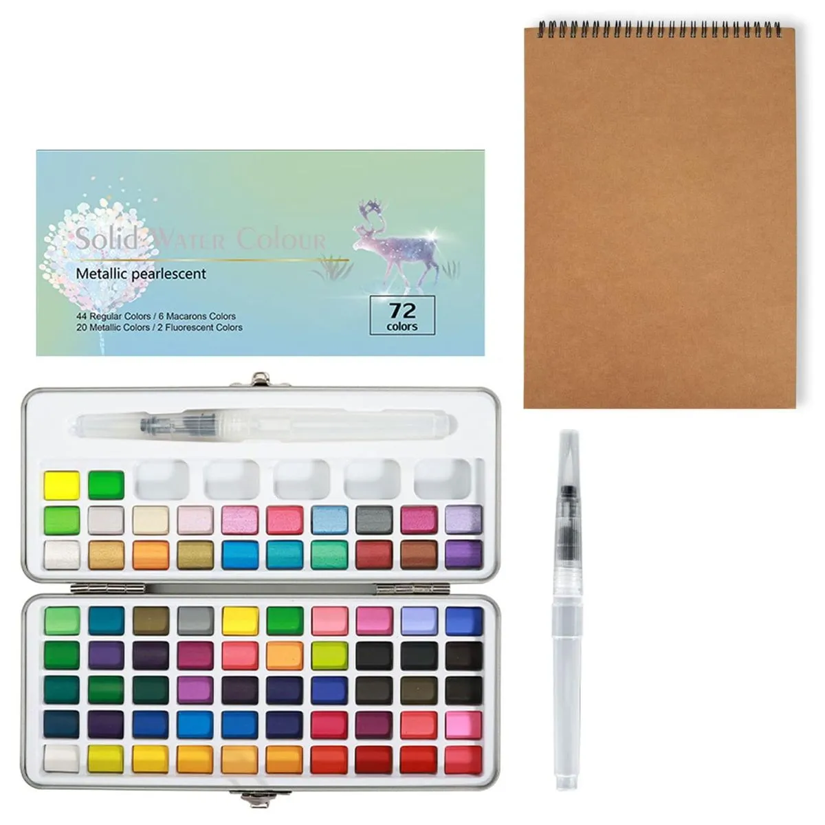 Solid Watercolor Paint Set with Brushes & Watercolor Paper - 72 colors