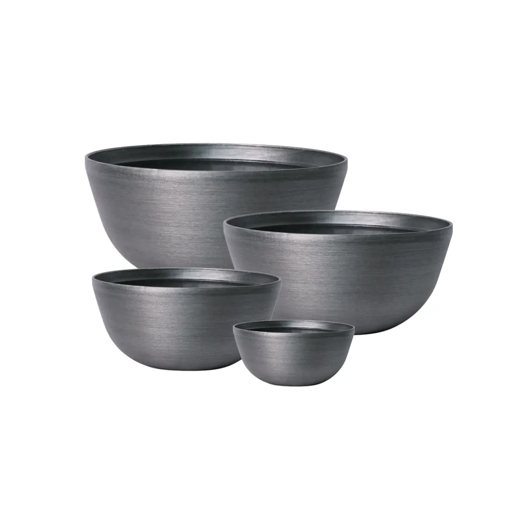 Flower Pots and Planters, Ultralight Bowl 4.5kg/Set 3+1 Low Bowl design - Brushed Steel