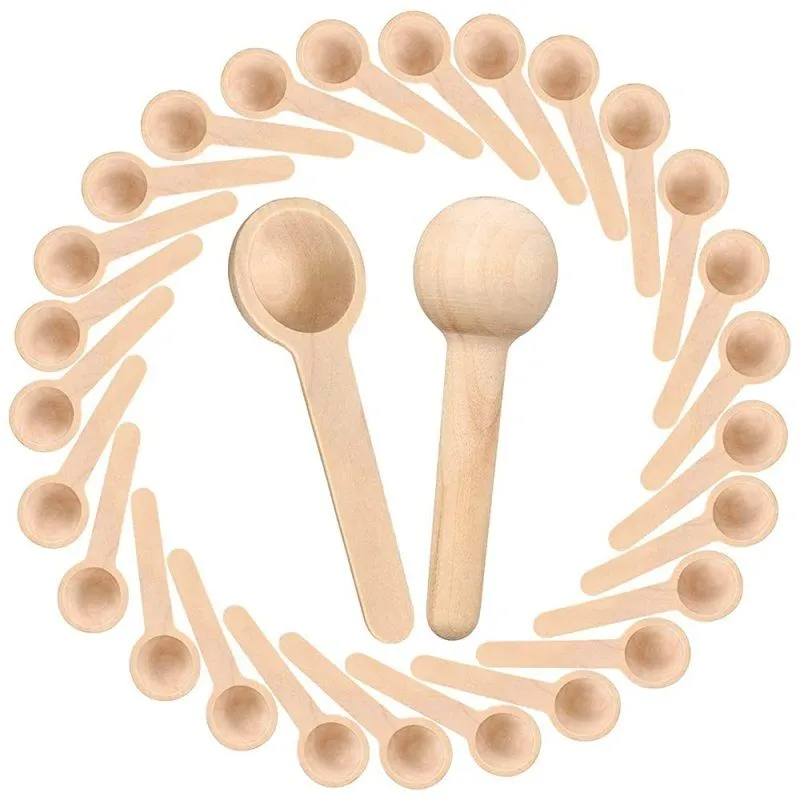 Wooden Mini Condiment Spoons 100-Pack - 7.5cm Salt Honey Coffee Tea Sugar