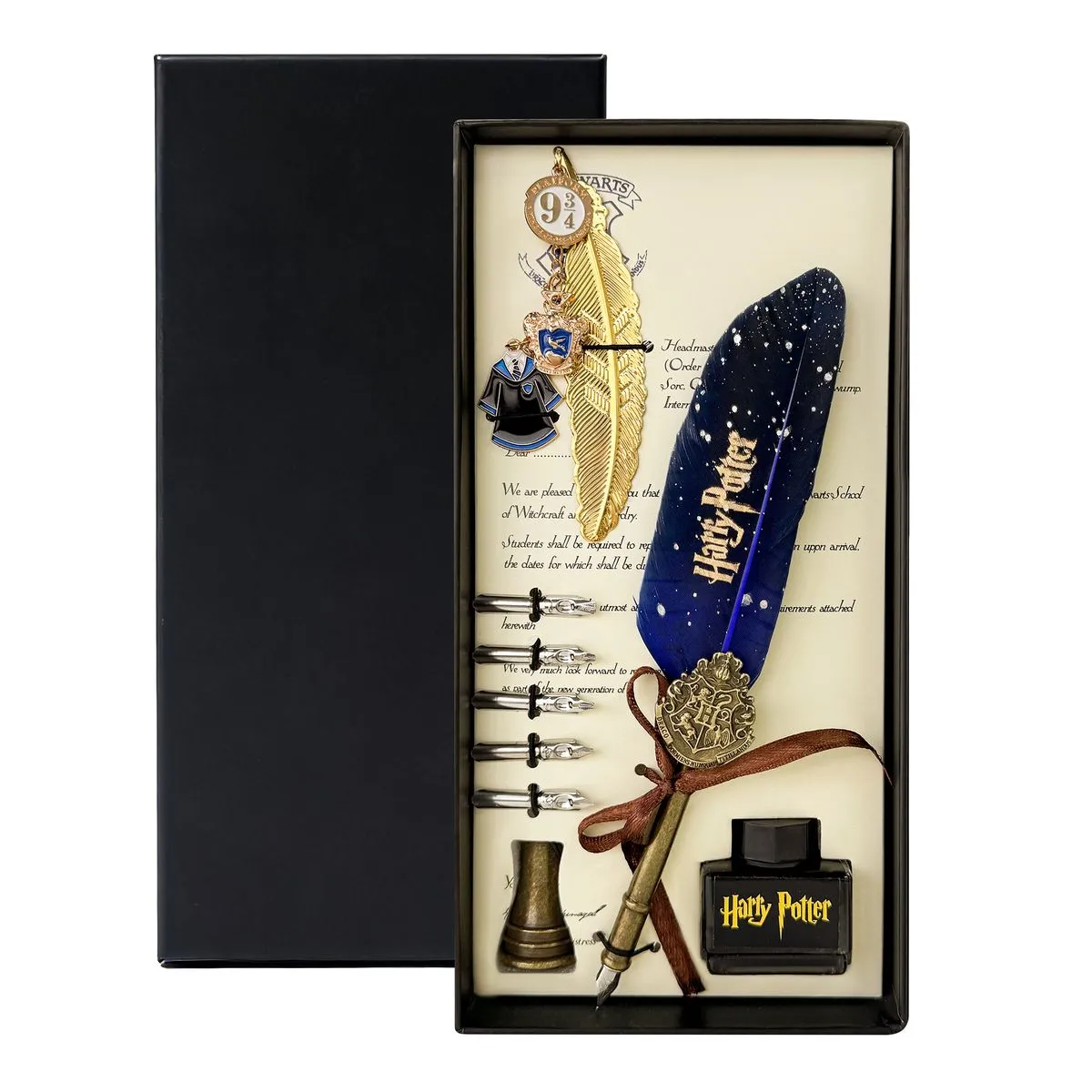 9 PK Feather Pen Bookmark Calligraphy Ink Dip Pen Set Vintage Antique - Blue