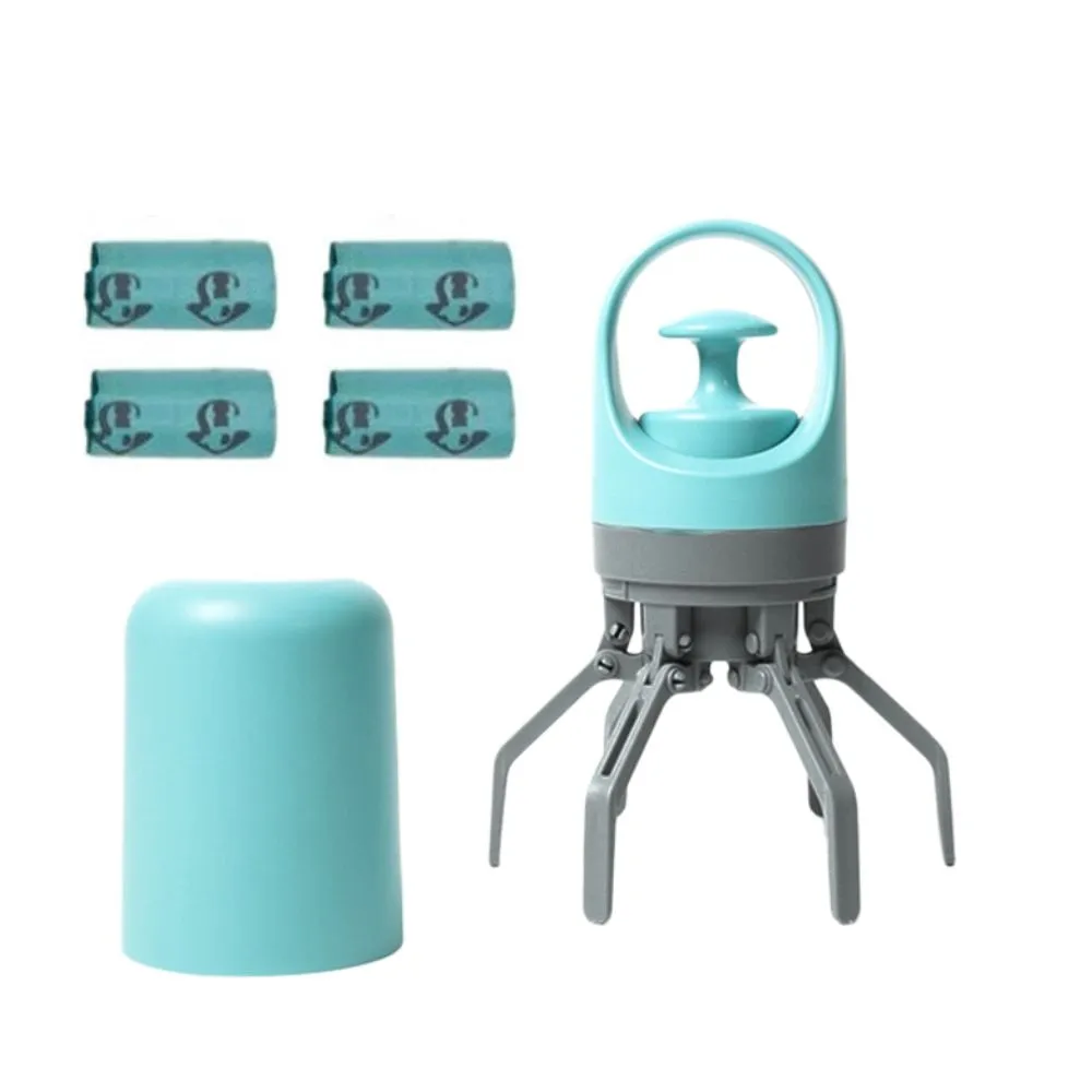 6-Claw Pooper Scooper + 4 Waste Bags Set, Dog Waste Pickup Tool - Blue