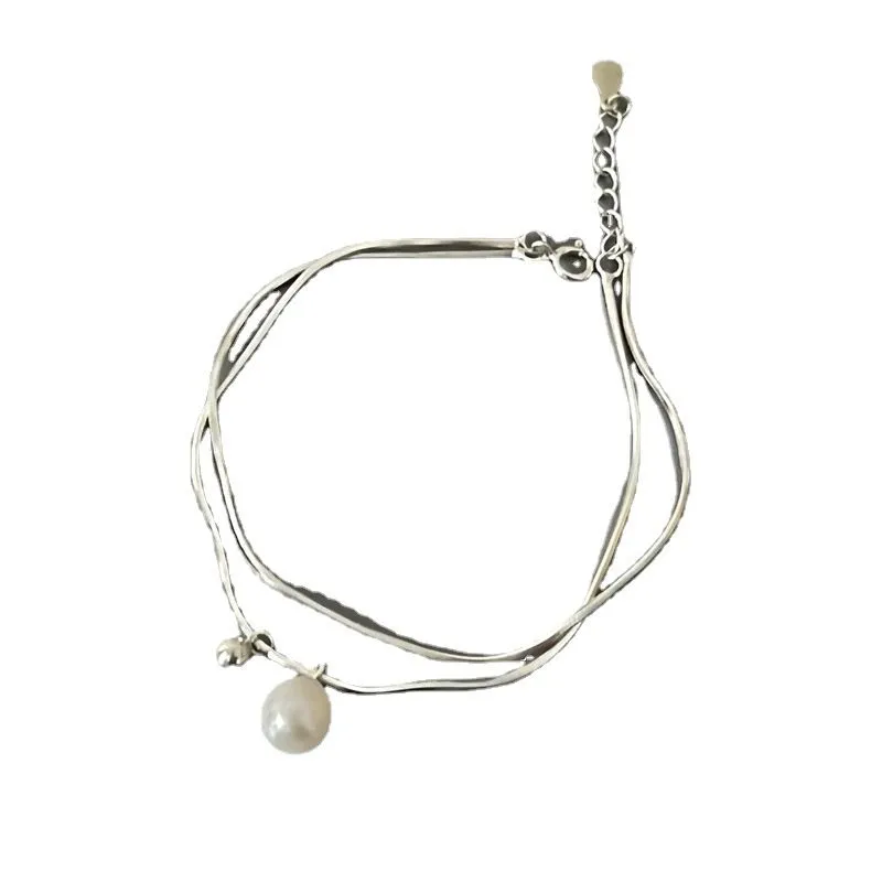 S925 Sterling Silver Freshwater Pearl Double-Layer Snake Bone Bracelet