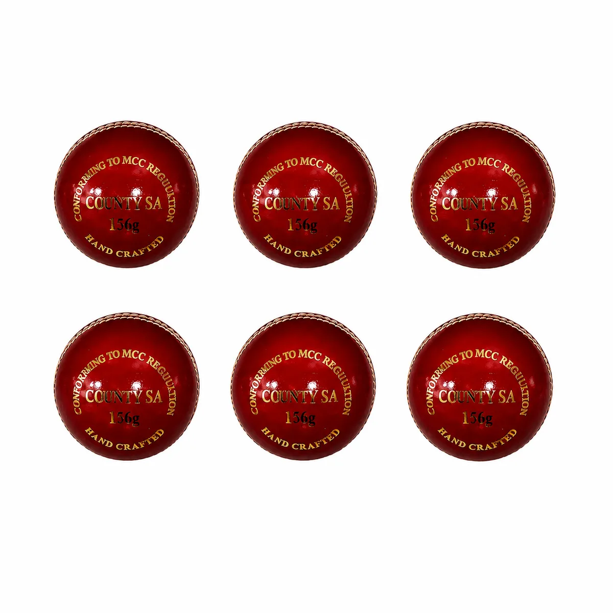 COUNTY SA 156g 4-Piece Grip Cricket Ball - Red Pack of 6