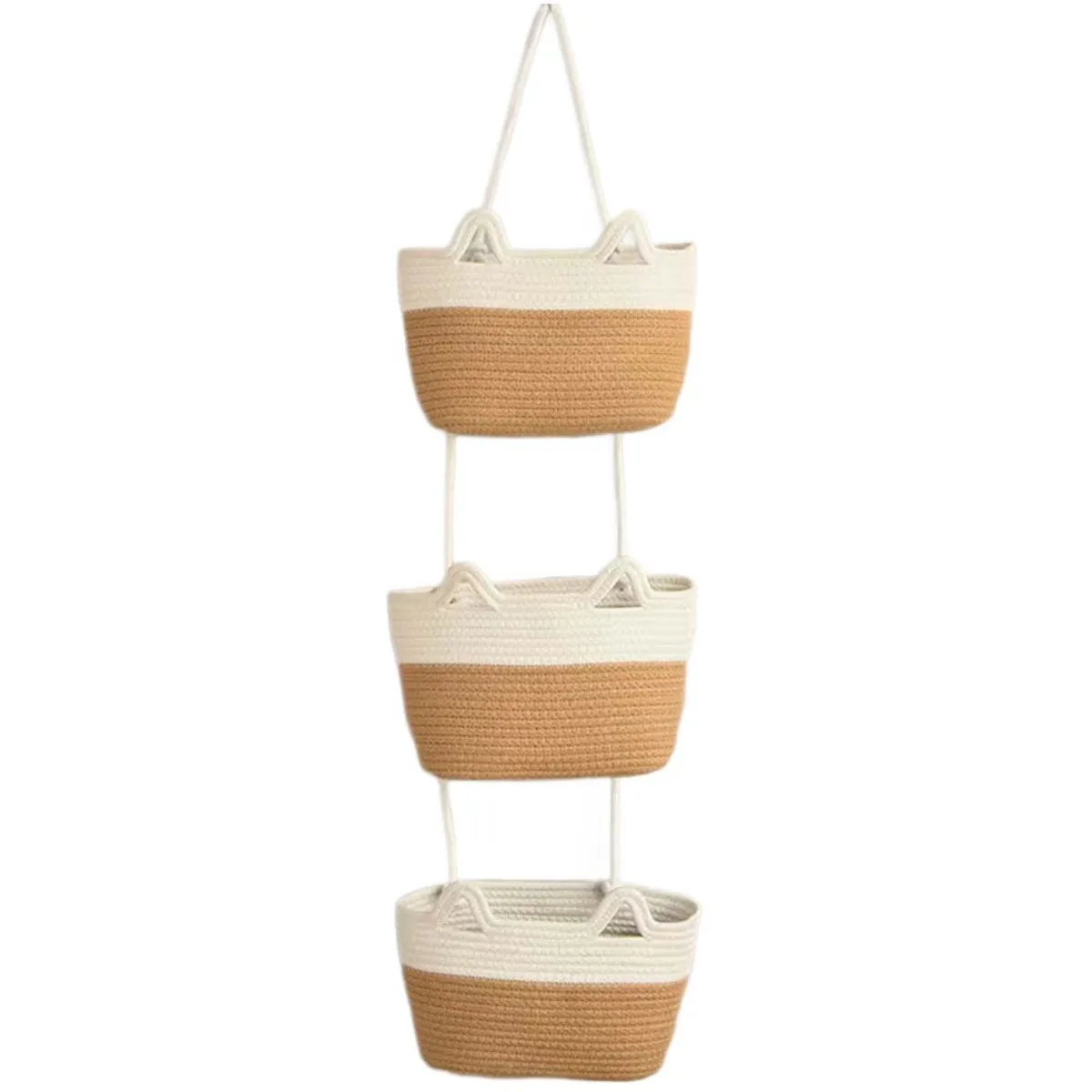 3 Tier Hanging Basket Wall Basket Wall Hanging Organizer Bag - Brown