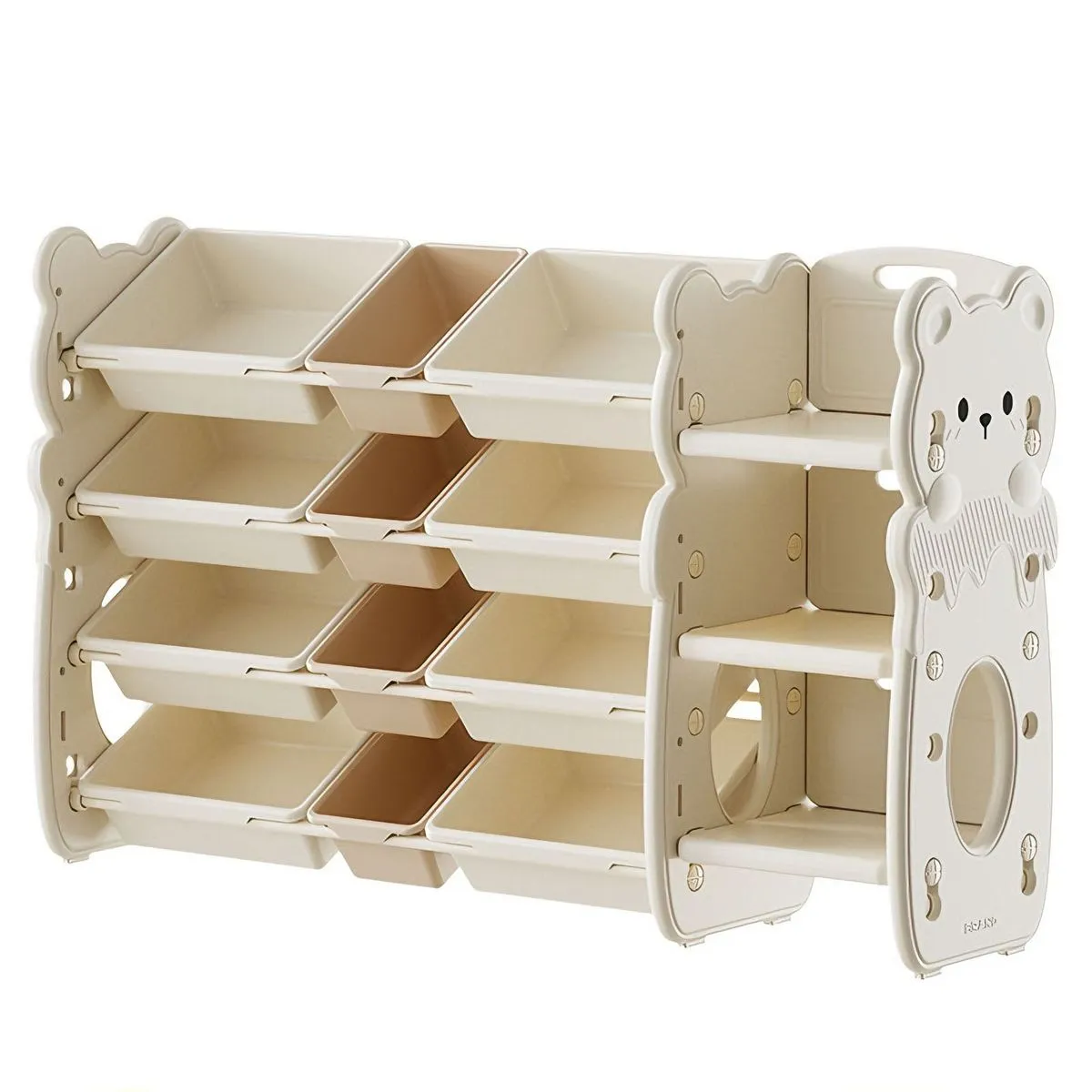 Four-Shelf Toy Organizer with Three Display Shelves and 12 Removable Bins