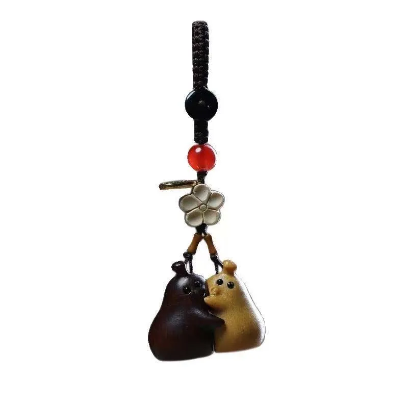 Handmade Sandalwood Never Separate Pear Couple Keychain Pendant