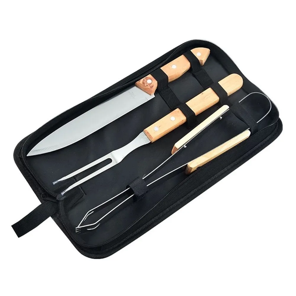 3 Piece Wooden Handle Braai Utensil Set
