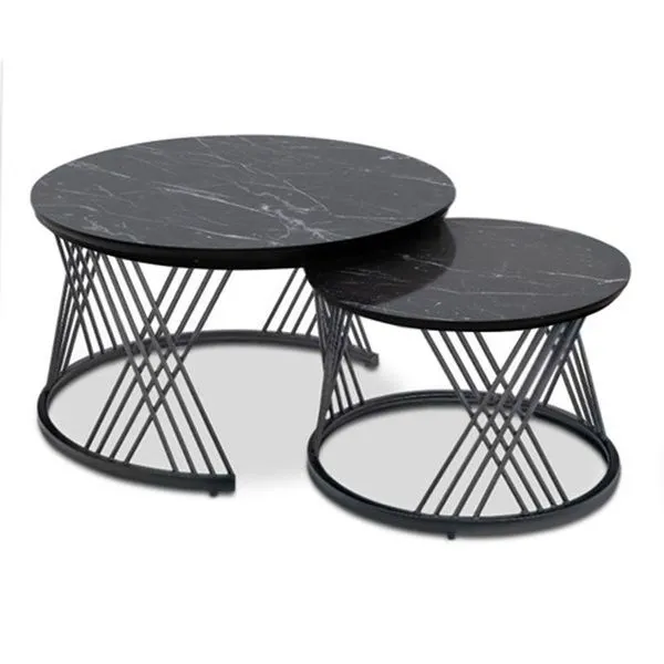 Round Black Nesting Marble Top Table