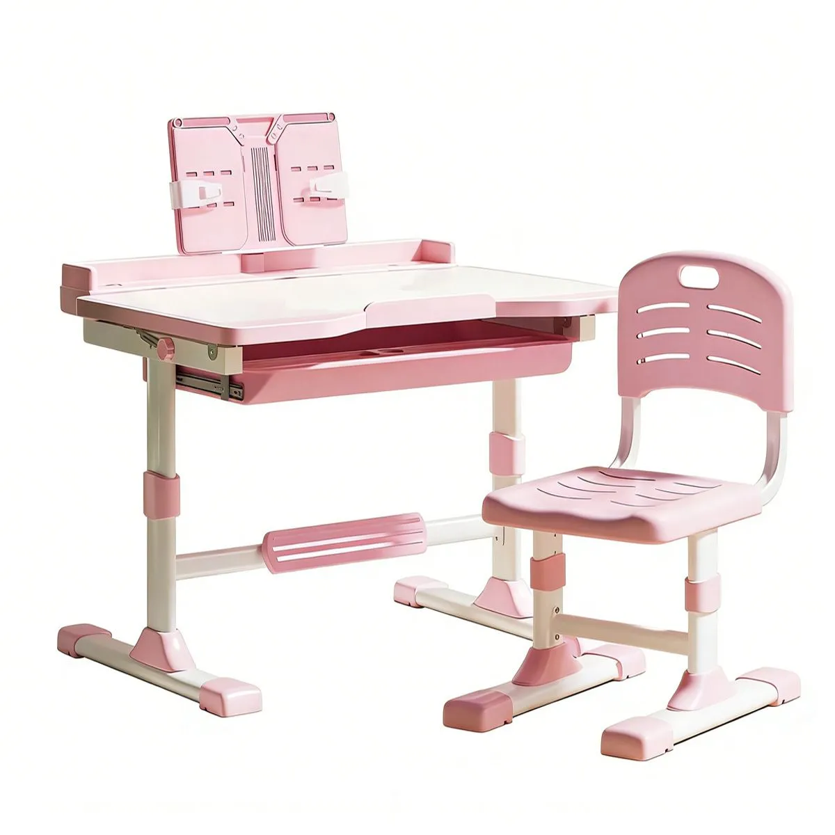 Height Adjustable Ergonomic Kids Study Desk & Chair, 0-60 Tiltable Desktop - Dreamy Pink 