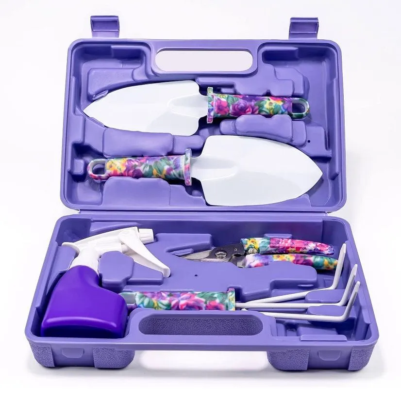 5-piece Gardening Hand Tools With Purple Floral Print
