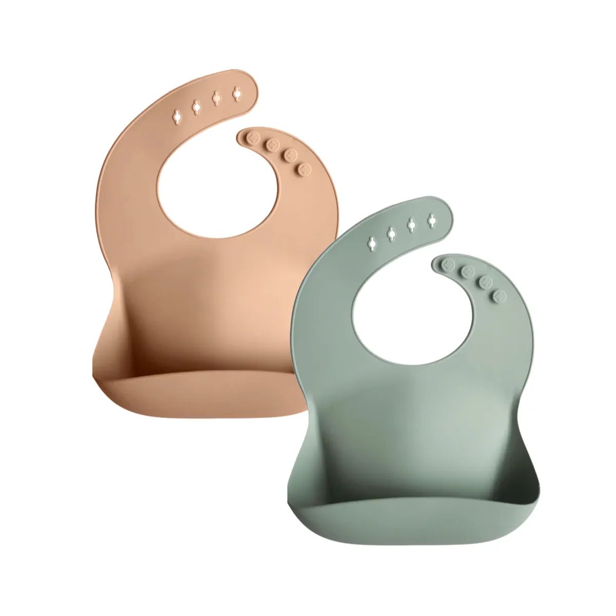 Silicone Baby Bucket Bib Set of 2 - Caramel Brown & Army Green