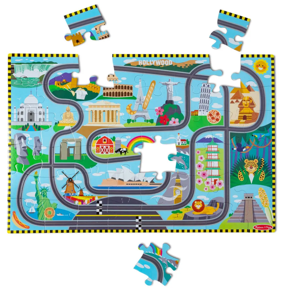 Melissa & Doug Race Around The World Tracks Floor Puzzle (48 Piece)