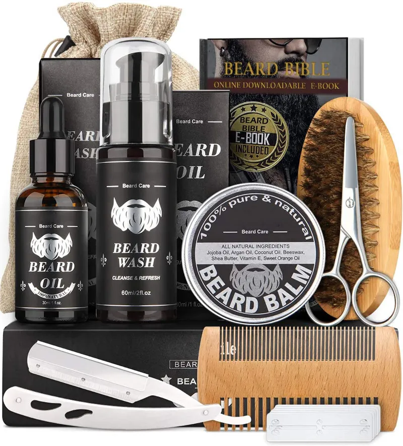 Beard grooming and care kit for men - 9 pieces