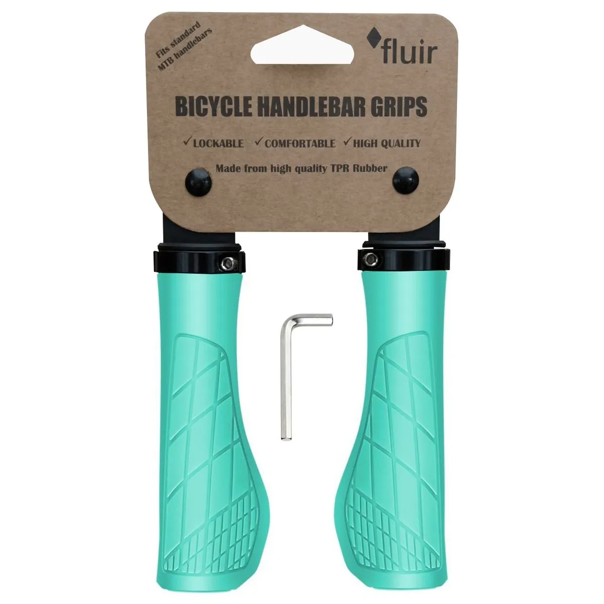 Fluir Enduro II Wide Ergo MTB Cycling Lock Grips - Aqua Blue
