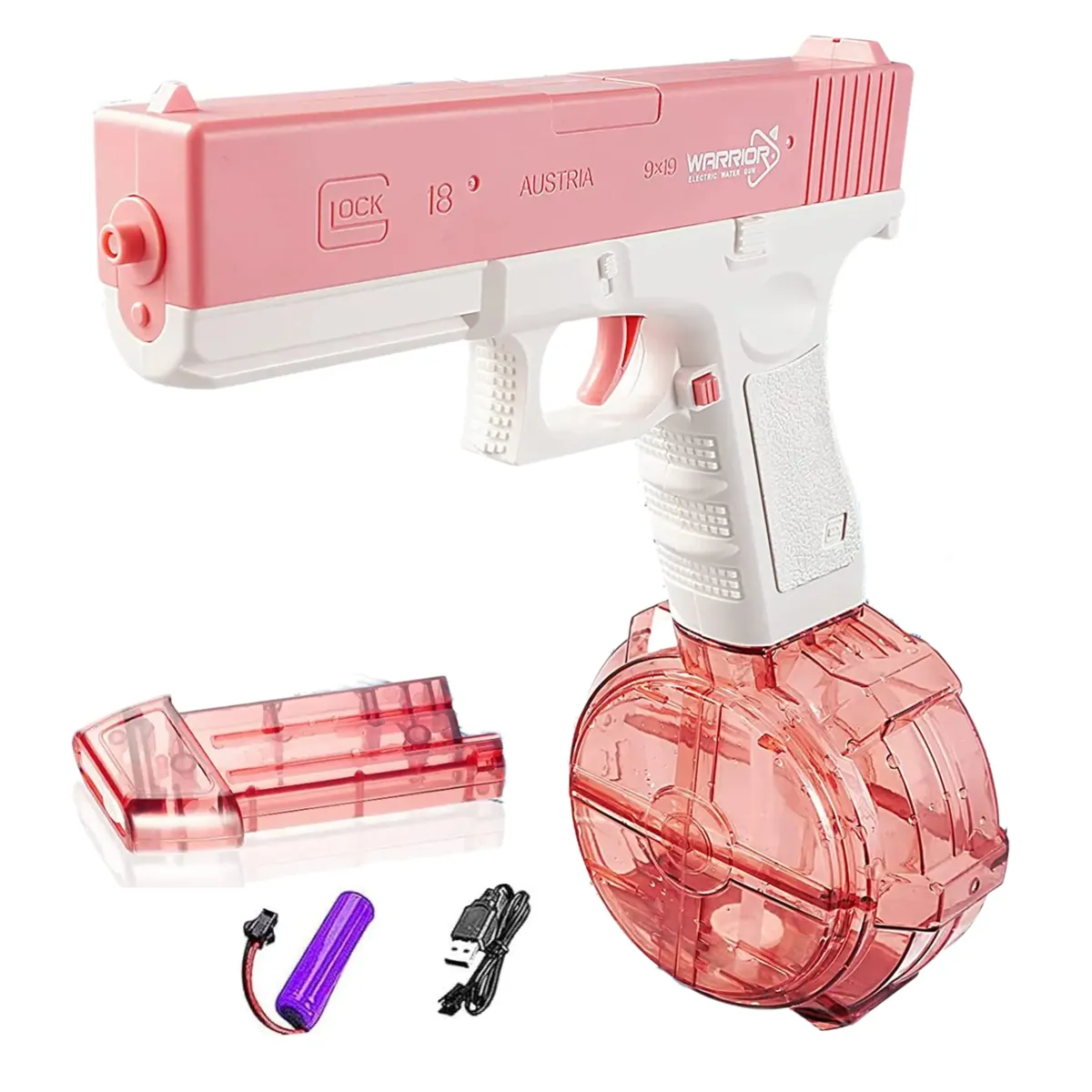 Water Gun Electric Water Glock - Drum magazine Upgraded version - Pistol - Pink