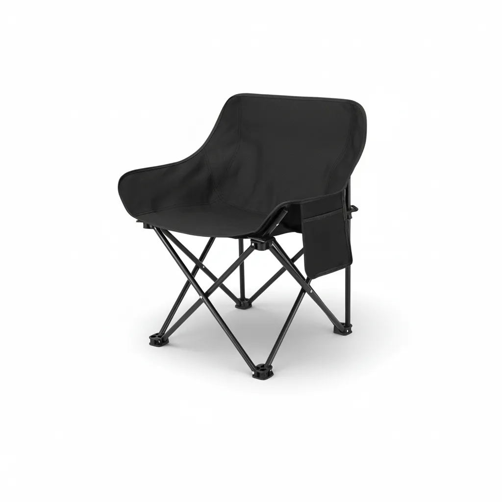 Half Moon Metal Frame Folding Camping Chair w Side Pocket 53x47x70cm 100kg - Black
