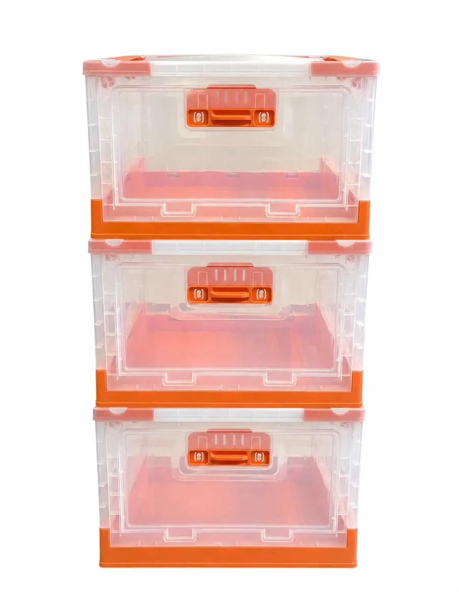 3 Piece Stackable Shoe Storage Boxes with Clear Orange Doors