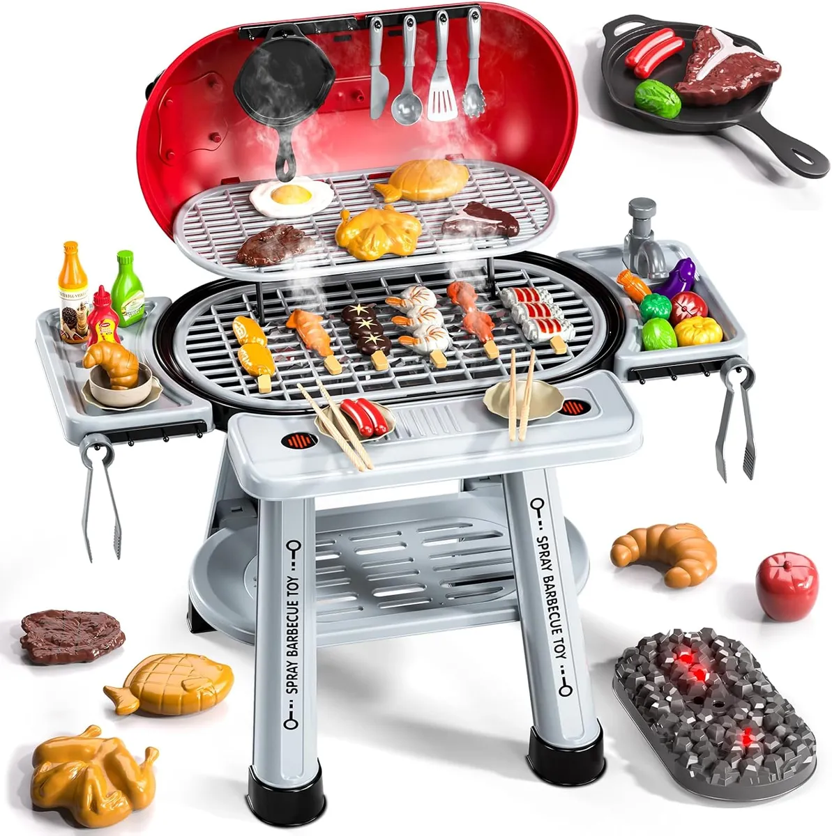 Kids Grill Playset Toy Play Kitchen Set Barbecue with Sound Light