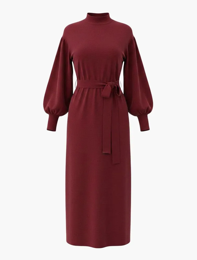 TRENDYOL Belted Balloon Sleeve Knit Dress