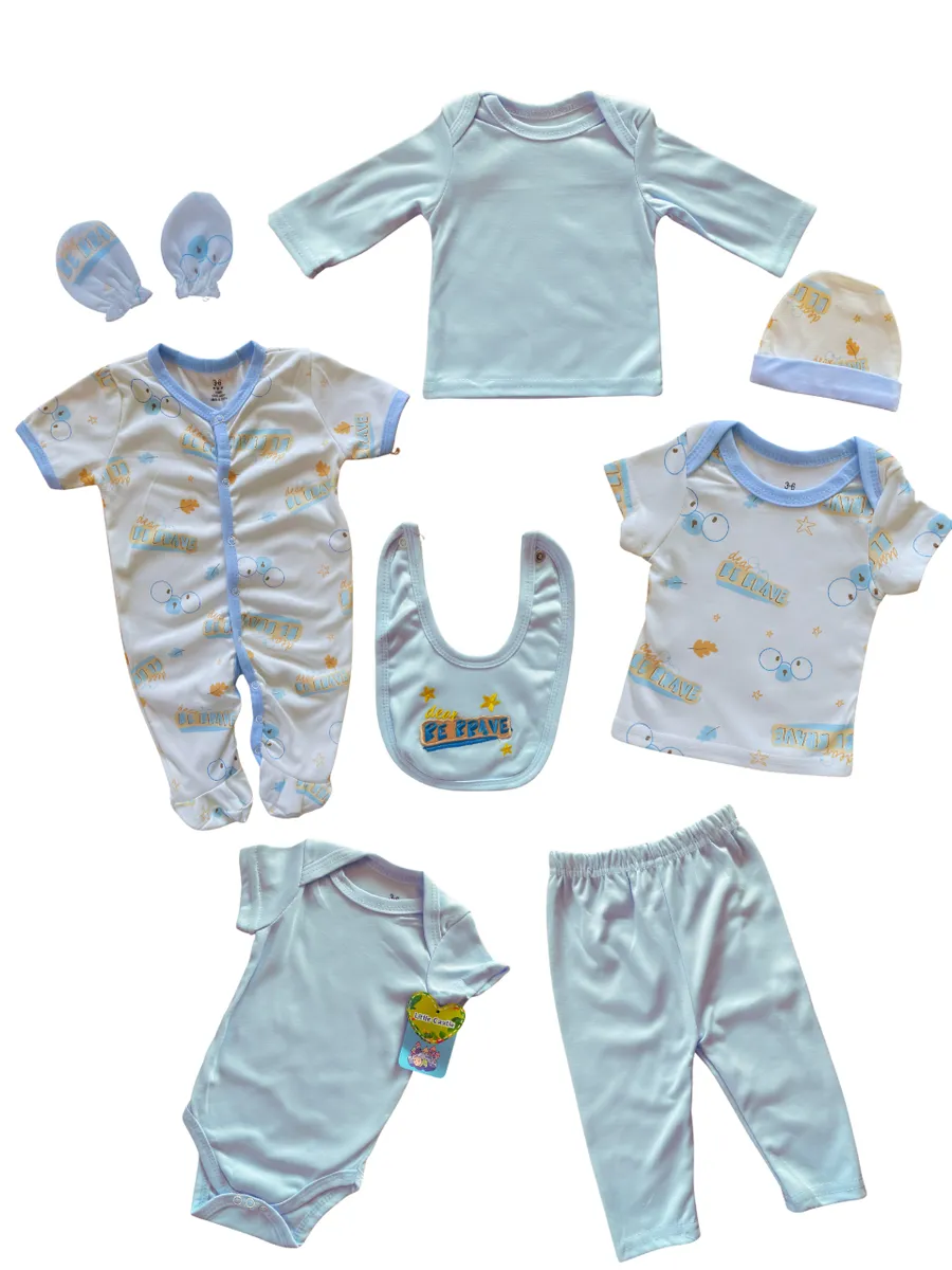 Newborn Essentials Baby Clothes Starter Set - 8 Piece - Blue- Be Brave