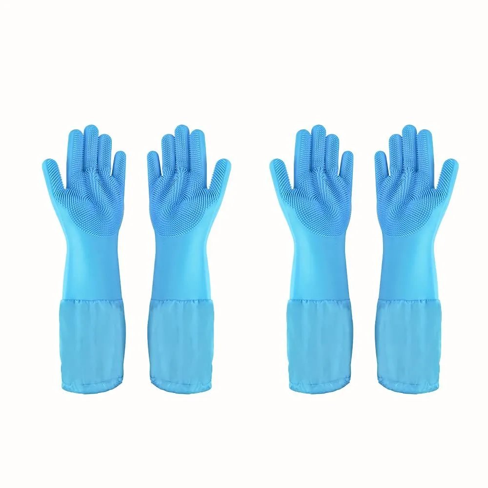 2 Pairs Silicone Pet Grooming Gloves Heat Resistant Dog Cat Horse Rabbit - Blue