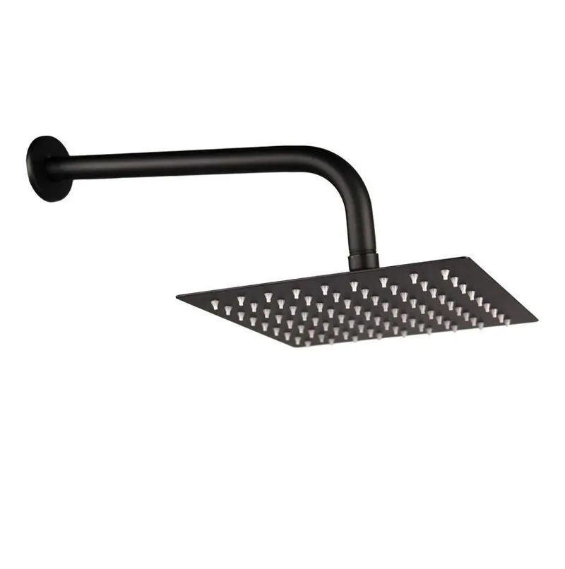 HAWOO 20cm Rainfall Square Shower Heads Set-201 Stainless Steel - Black