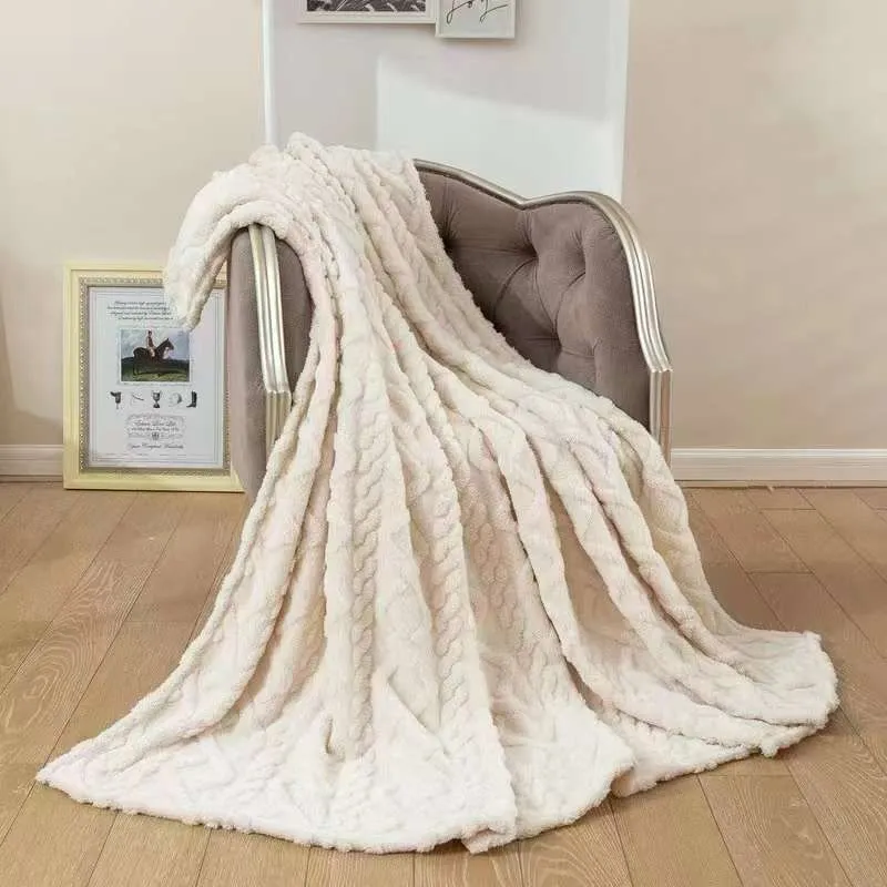 Warm Throw Fleece Soft Blankets Double - Cream