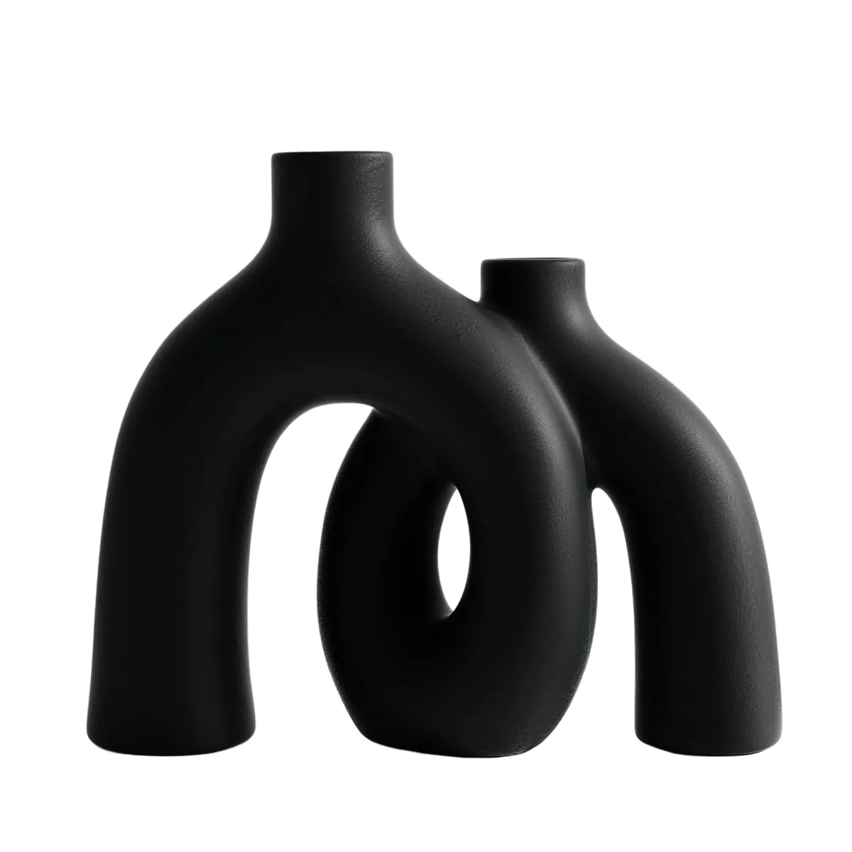 Ceramic Hug Donut Decorative Vase, Modern Nordic Boho Style Vase Home Decor - Black