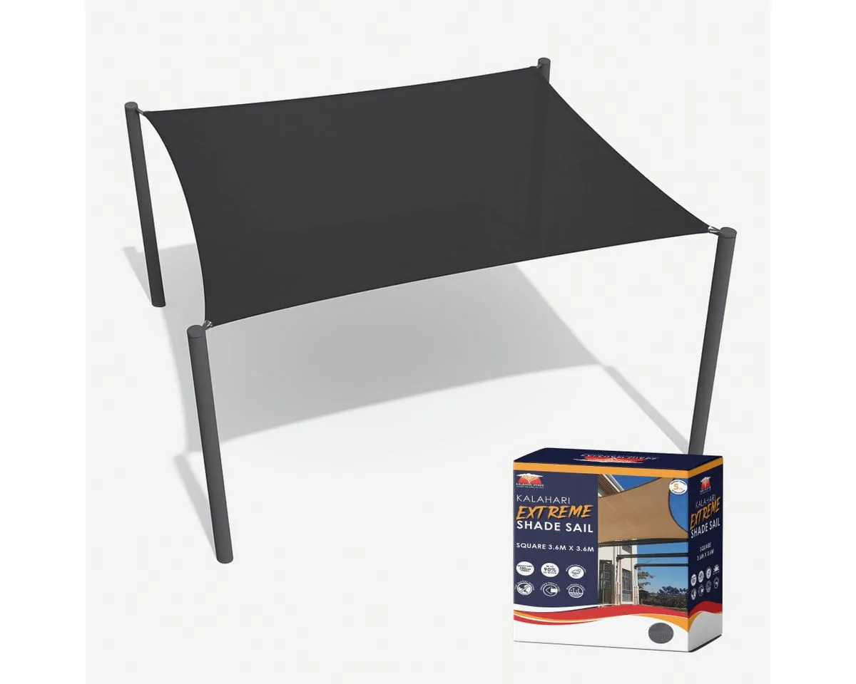 Kalahari Extreme Square Shade Sail 3.6×3.6m - Charcoal