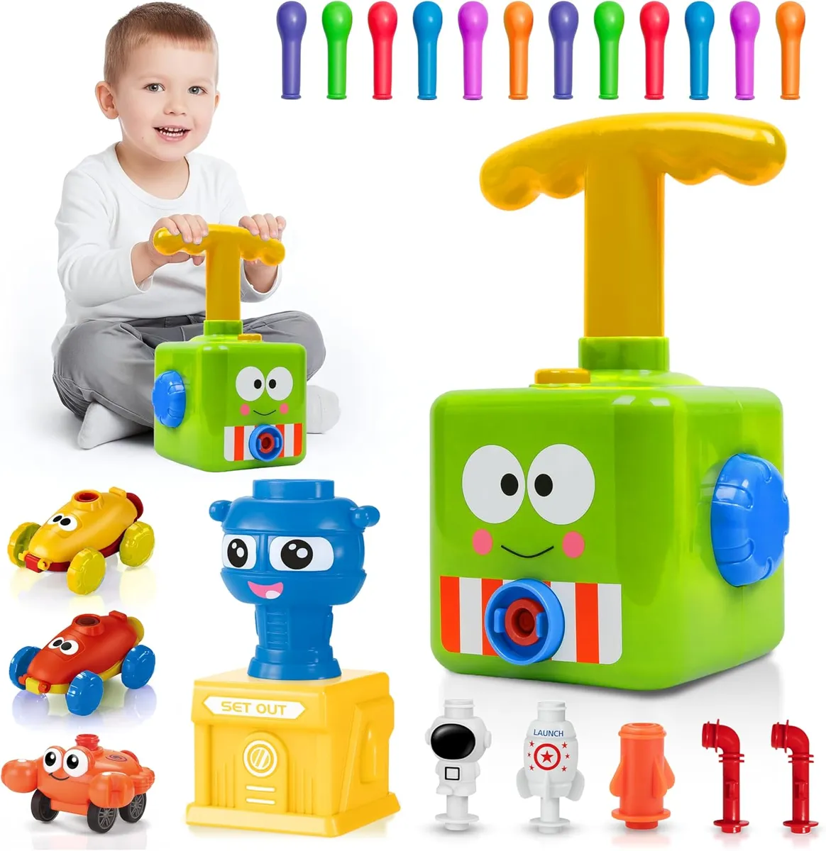 Launcher Toy Kid Balloon Powered Cars Balloon Racers with Manual Pump - Green