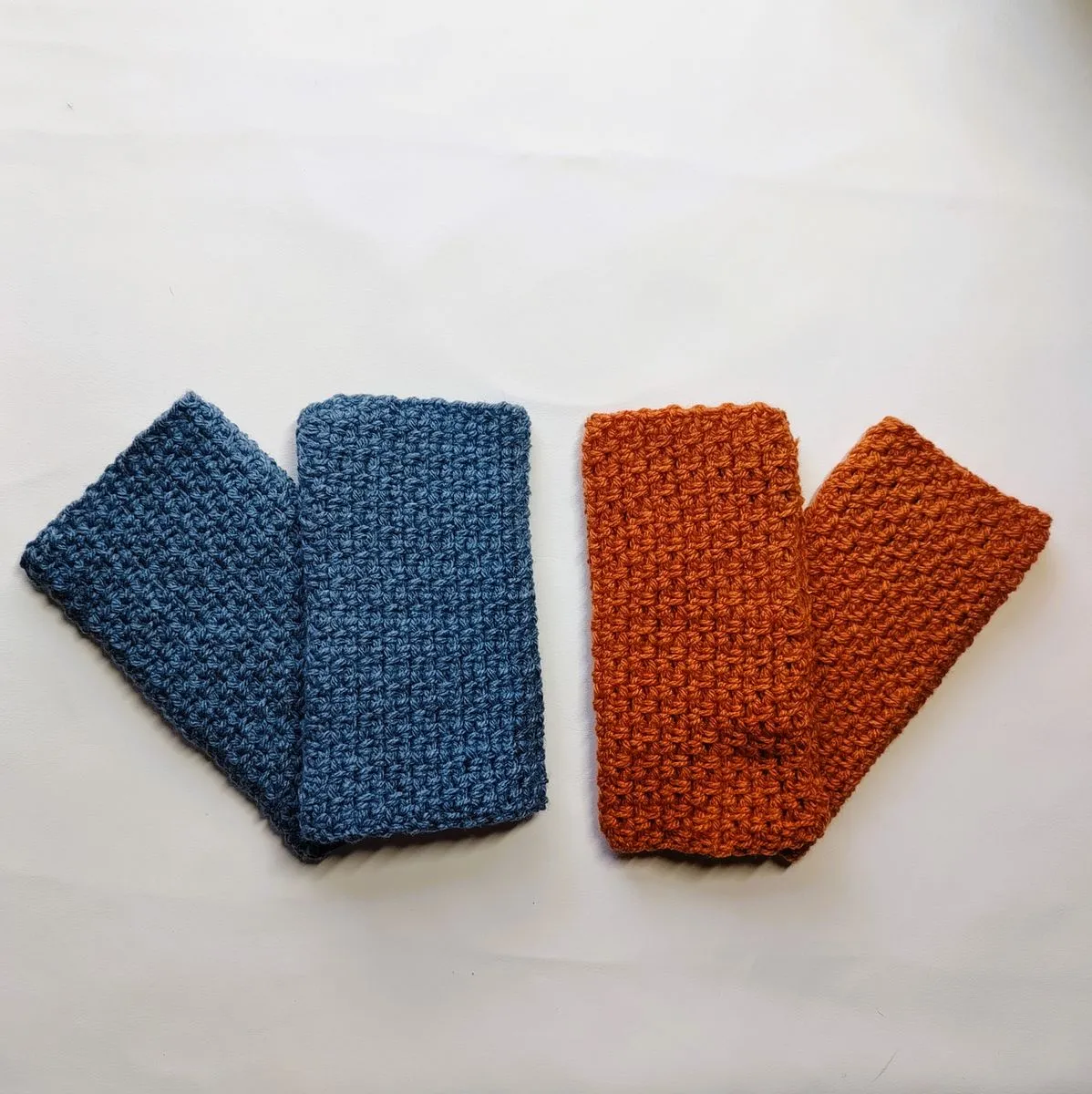 Handmade Crochet His & Hers Fingerless Gloves Set (2 Pairs) - Blue, Orange