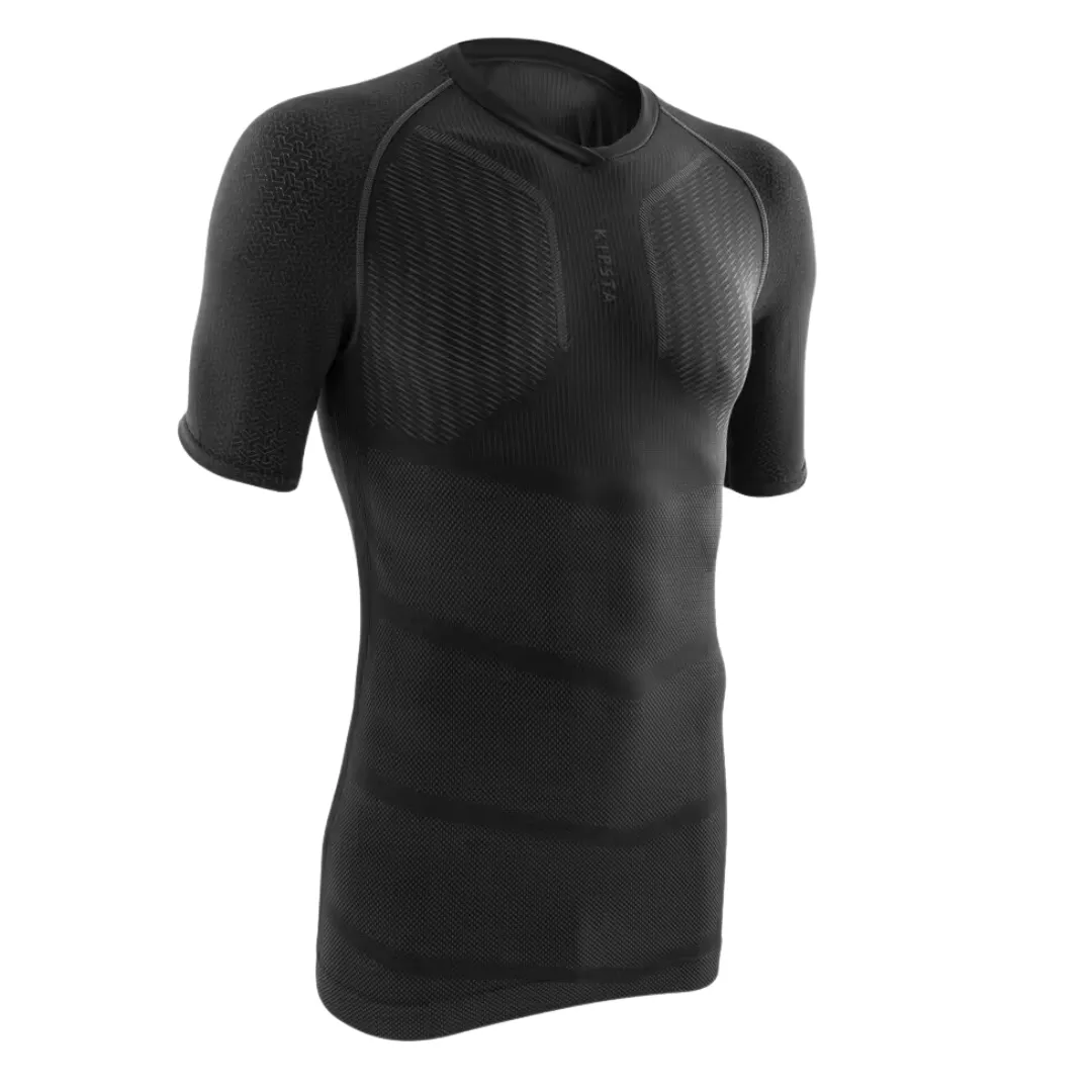 Kipsta Adult Short-Sleeved Thermal Base Layer Top Keepdry 500 - Black