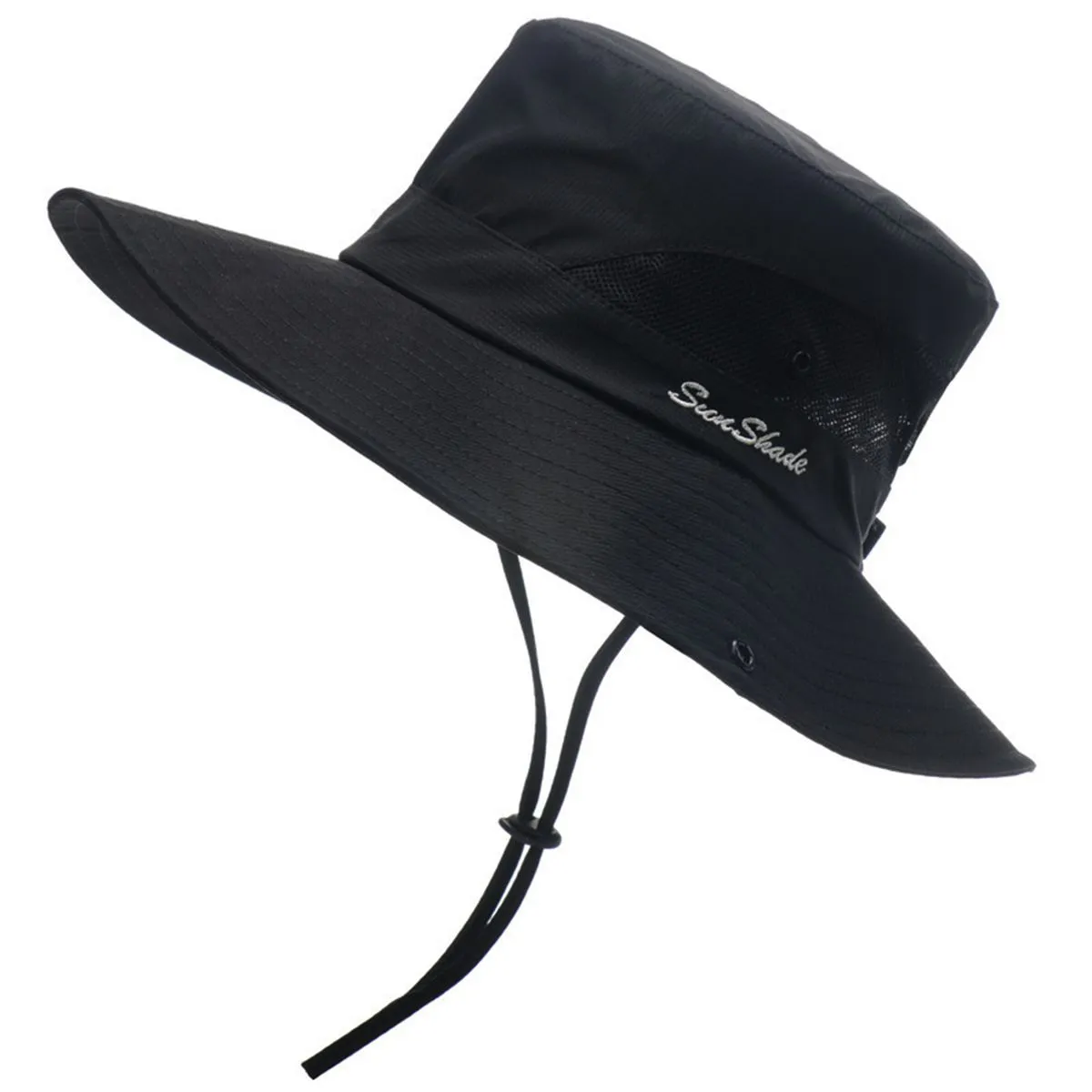 Sun Hat - Breathable Sun Shade with Adjustable Strap & Ponytail Hole - Black
