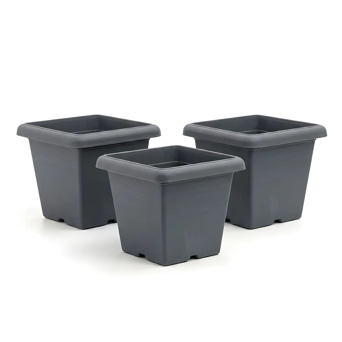 3-piece 23.5Cm Grey Square Plant Pots - Indoor Outdoor Planters